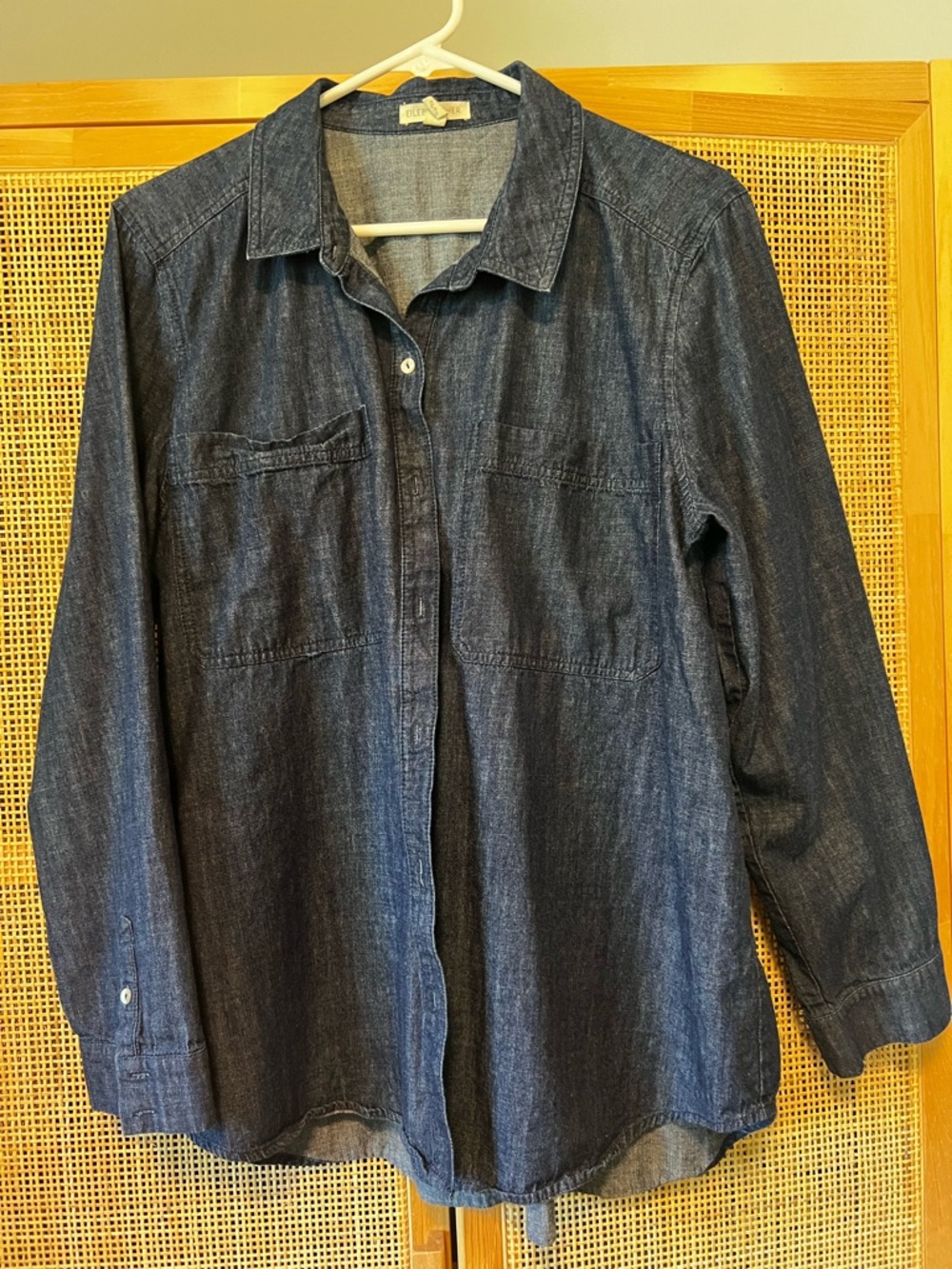 Eileen Fisher Organic Cotton Denim Button-Up Shirt Dark Blue, x-large